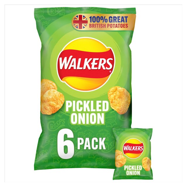Walkers Pickled Onion Multipack Crisps, 6 Per Pack