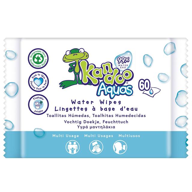 Kandoo Aquas Flushable Toilet Water Wipes, 60 per Pack