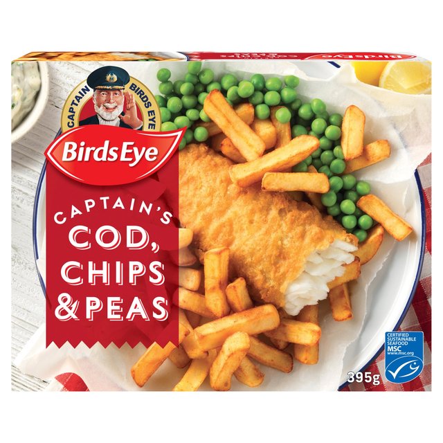 Birds Eye Battered Cod Chips & Peas Ready Meal, 395g