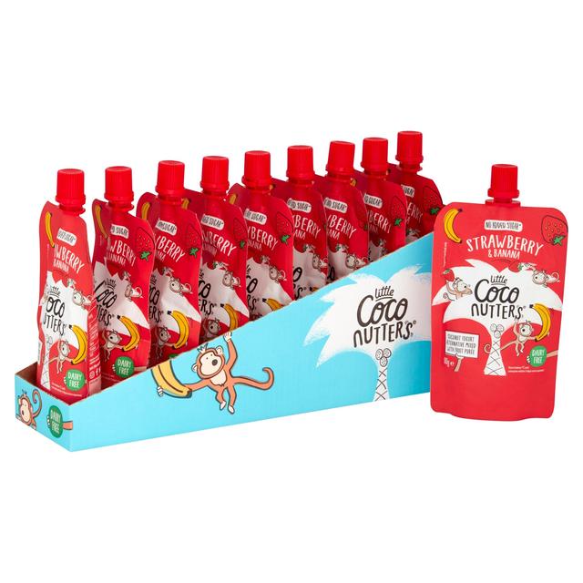 The Coconut Collab Strawberry & Banana Little Coconutters Pouch Multipack, 10 x 90g
