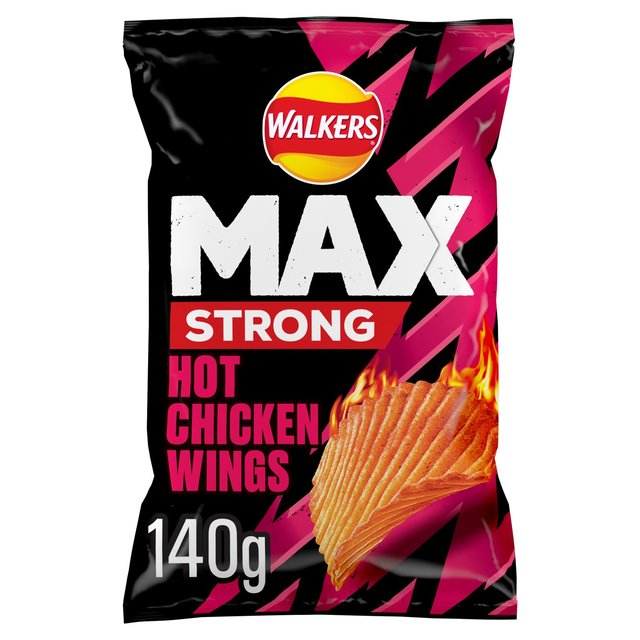 Walkers Max Strong Hot Chicken Wings Sharing Bag Crisps, 140g