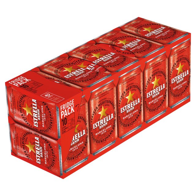 Estrella Damm Premium Lager Beer Cans, 10 x 330ml