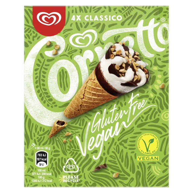 Cornetto Vegan & Gluten Free Ice Cream Cones, 4 x 90ml