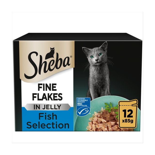 Sheba Fine Flakes Cat Food Pouches Fish in Jelly, 12 x 85g