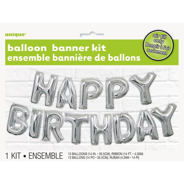 Silver Happy Birthday Balloon Banner Kit, One Size