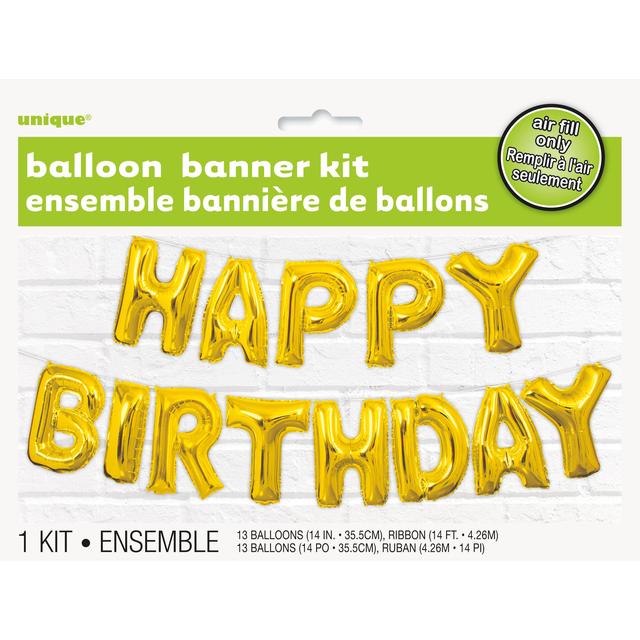 Gold Happy Birthday Balloon Letter Banner Kit, One Size
