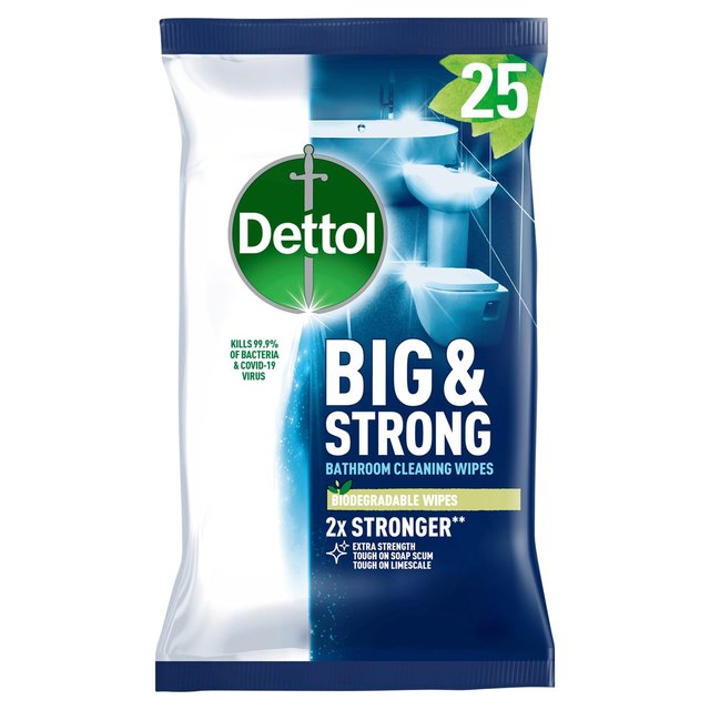 Dettol Big & Strong Limescale Bathroom Cleaning Wipes, 25 Per Pack