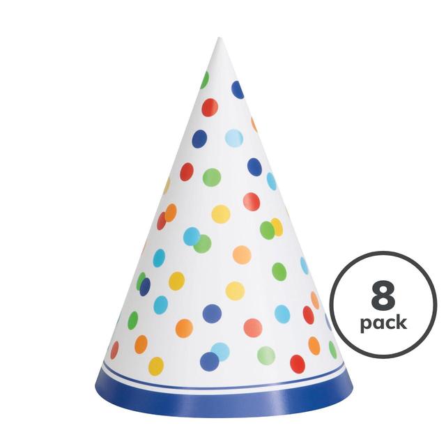 Rainbow Polka Dot Party Hat, 8 Per Pack