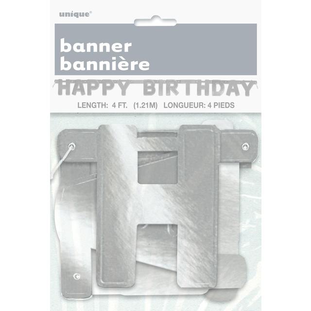 Happy Birthday Silver Deluxe Jointed Banner, One Size