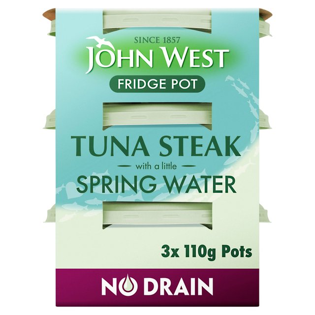 John West No Drain Fridge Pot Tuna Steak In Spring Water, 3 x 110g