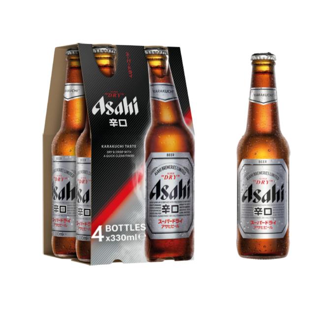 Asahi Super Dry Beer Lager Bottles, 4 x 330ml