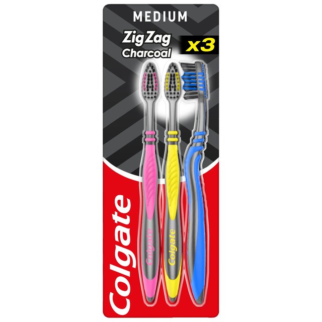 Colgate ZigZag Black Medium Toothbrush, 3 Per Pack