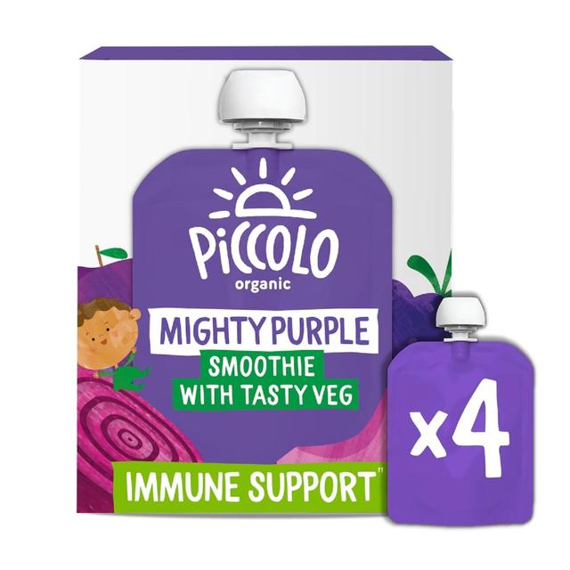 Piccolo Purple Organic Fruit & Veg Smoothie Pouches, 6 Mths+ Multipack, 4 x 90g