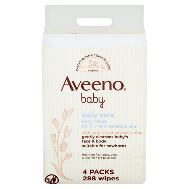 Aveeno Baby Daily Care Wipes, 4 x 72 per Pack