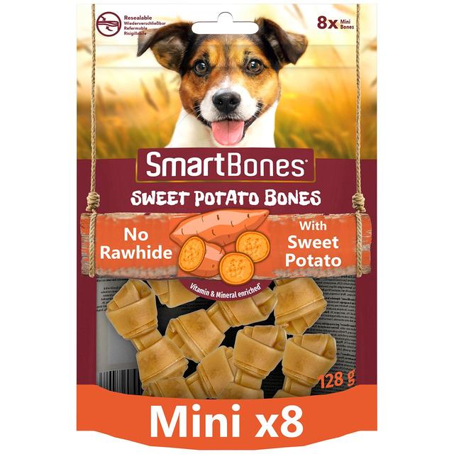 SmartBones 8 Mini Sweet Potato Rawhide Free Bones Dog Treats, 128g