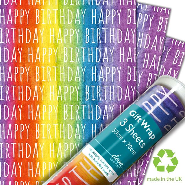 Deva Rainbow Birthday Gift Wrap Sheets, 3 per Pack