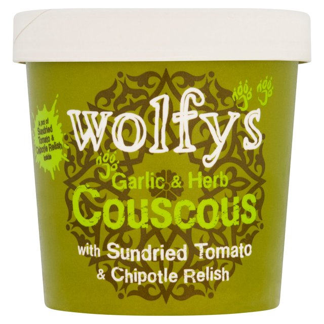 Wolfys Garlic & Herb Couscous With Sundried Tomato & Chipotle Relish, 96g