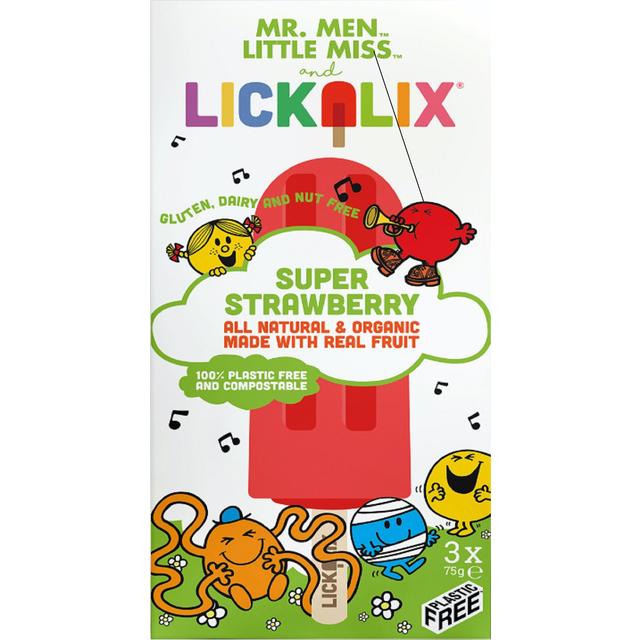 Lickalix & Mr Men Organic Super Strawberry Ice Lollies, 3 x 75g