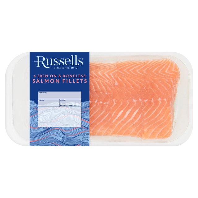Russell’s 4 Salmon Fillets Skin On, 500g