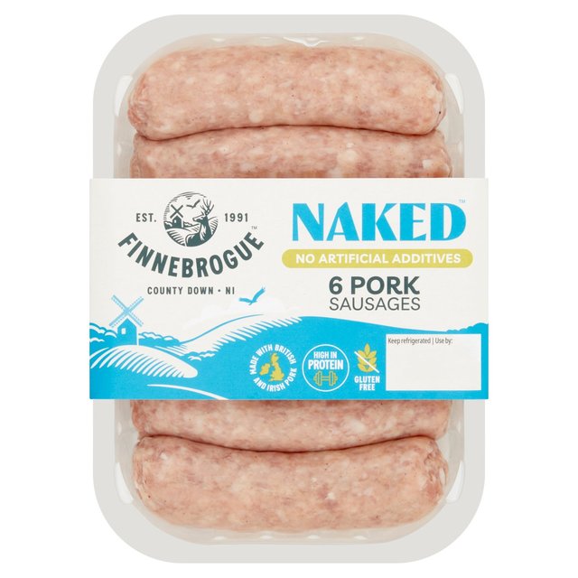 Finnebrogue Naked 6 Ultimate Pork Sausage, 400g