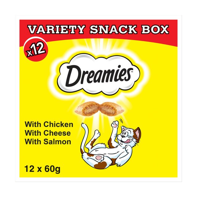 Dreamies Variety Snack Box Cat Treats With Chicken, Cheese & Salmon, 12 x 60g