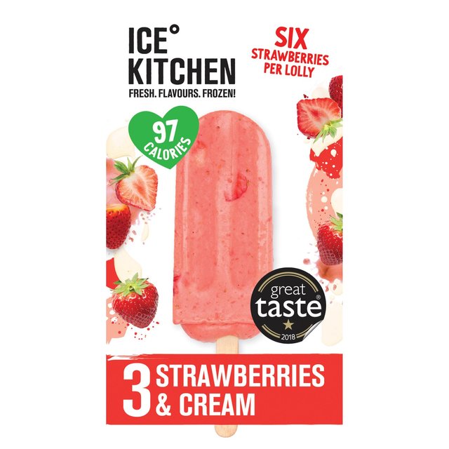 Ice Kitchen Strawberries & Cream Ice Lolly, 3 x 75g