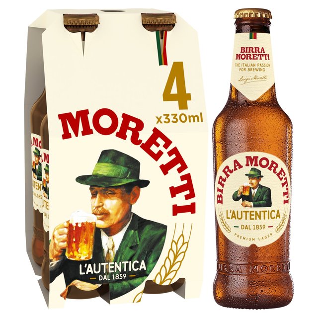 Birra Moretti Lager Beer Bottles, 4 x 330ml