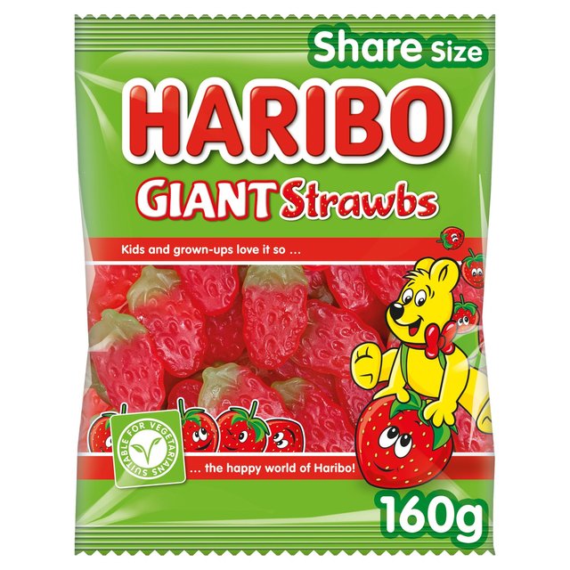 Haribo Giant Strawbs Sweets Sharing Bag, 160g
