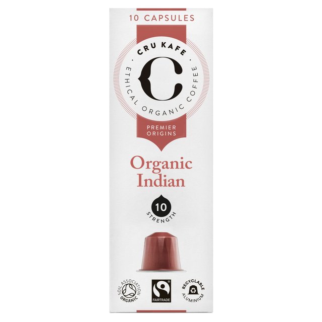 CRU Kafe Organic Single Origin Indian Nespresso Compatible Coffee Capsules, 10 Per Pack