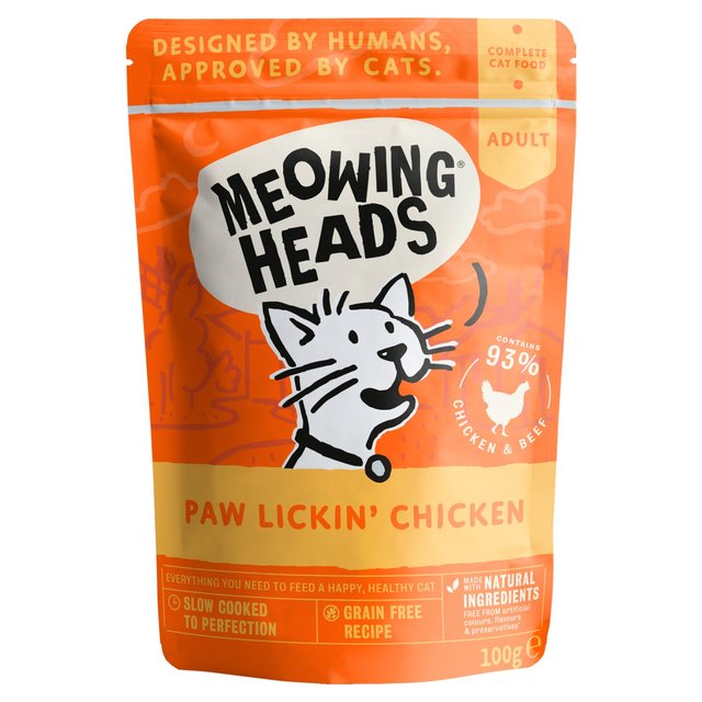 Meowing Heads Paw Lickin’ Chicken Wet Cat Food Pouch, 100g