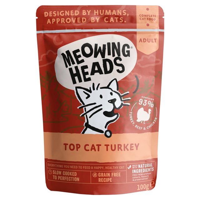 Meowing Heads Top Cat Turkey Wet Cat Food Pouch, 100g