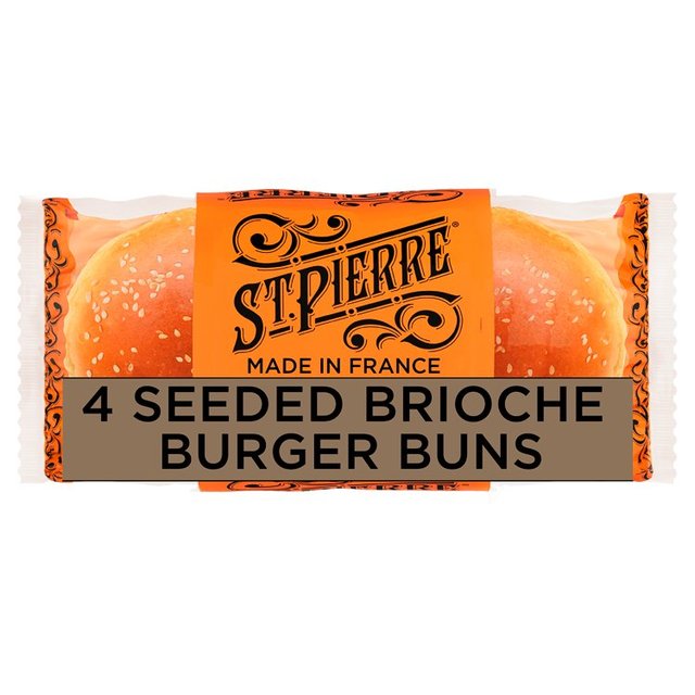 St Pierre Sliced Seeded Brioche Burger Buns, 4 Per Pack