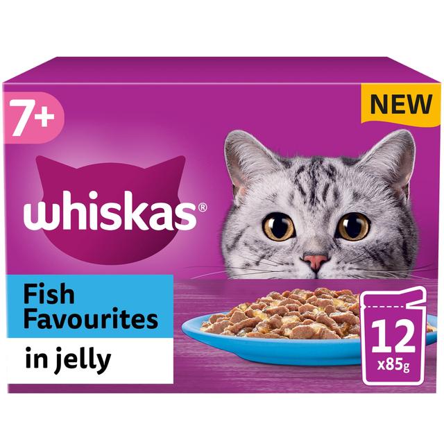 Whiskas 7+ Senior Wet Cat Food Fish Favourites in Jelly, 12 x 85g