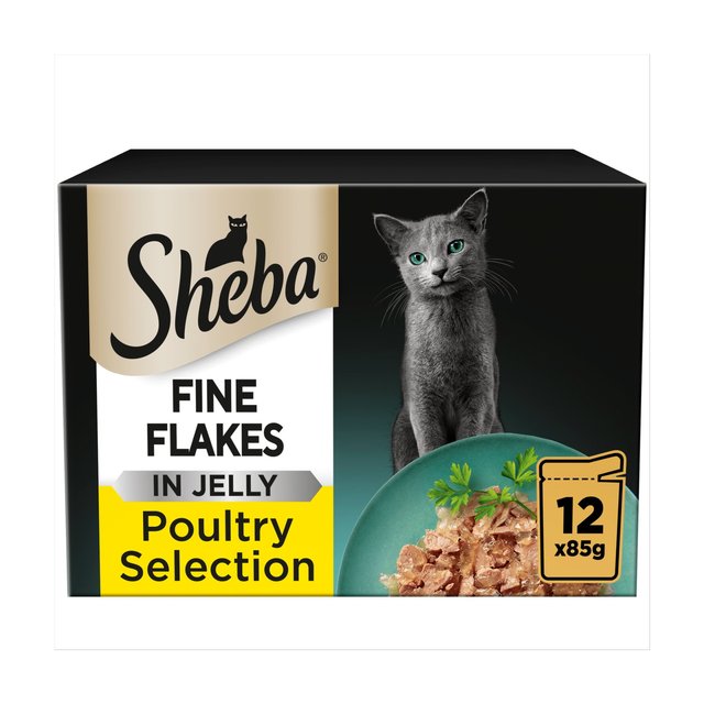 Sheba Fine Flakes Cat Food Pouches Poultry in Jelly, 12 x 85g