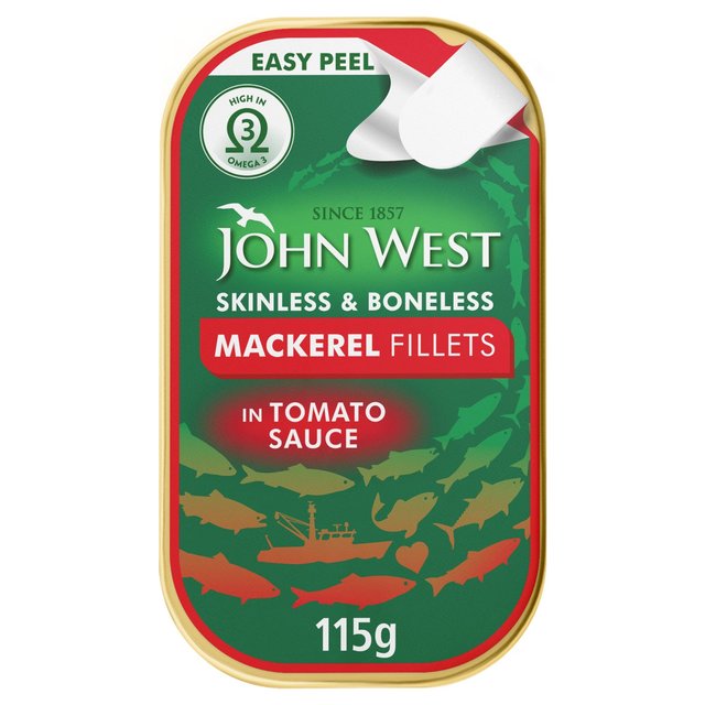 John West Skinless and Boneless Mackerel In Tomato Sauce, 115g