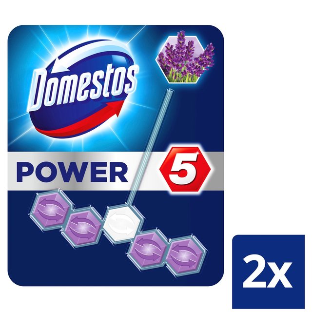 Domestos Power 5 Toilet Rim Block Lavender, 2 Per Pack