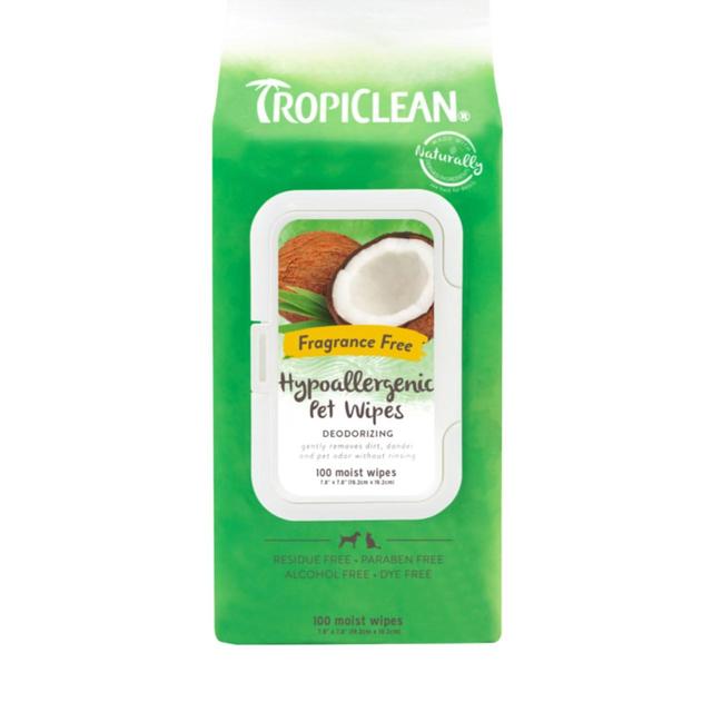 Tropiclean Hypoallergenic Deodorising Pet Wipes for Dogs & Cats, 100 per Pack