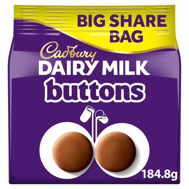 Cadbury Dairy Milk Buttons Chocolate Big Share Bag, 184.8g