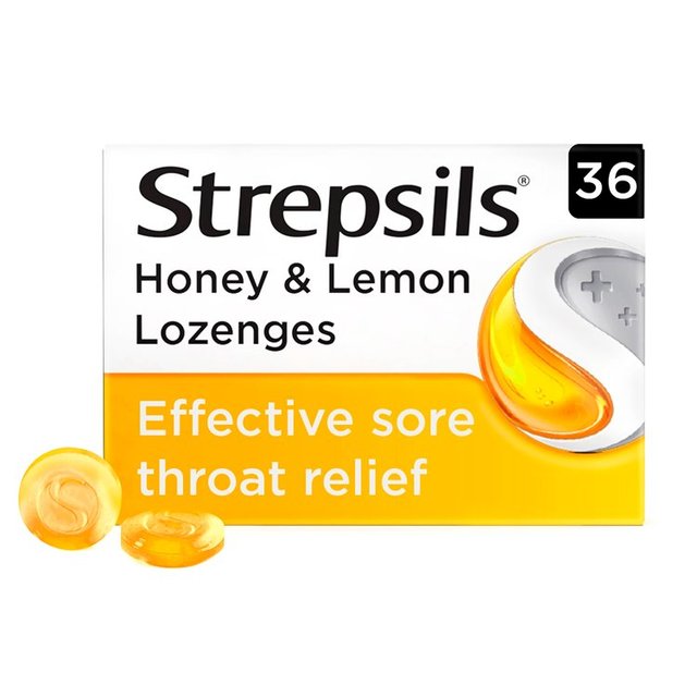 Strepsils Honey & Lemon Lozenges for Sore Throat, 36 Per Pack