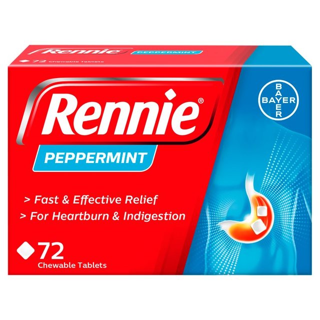 Rennie Peppermint Heartburn & Indigestion Relief Tablets, 72 Per Pack