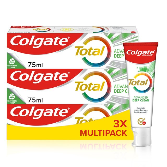 Colgate Total Advanced Deep Clean Toothpaste, 3 x 75ml