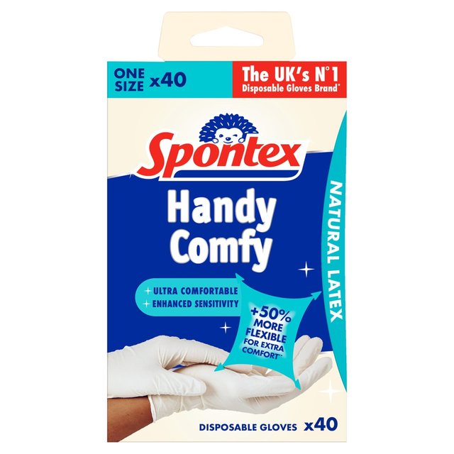 Spontex Comfortable Latex Disposable Gloves, 40 Per Pack
