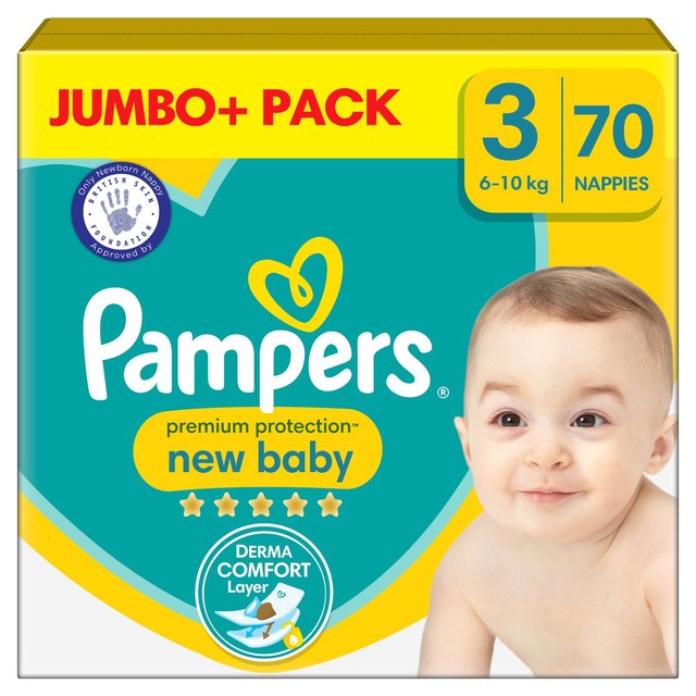 Pampers New Baby Nappies, Size 3, 6-10kg, Jumbo+ Pack