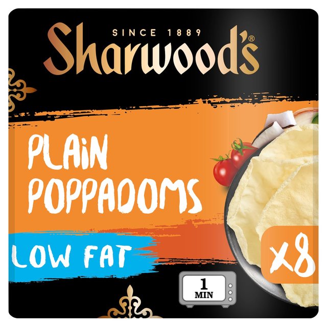 Sharwood’s Low Fat Plain Poppadoms, 8 Per Pack