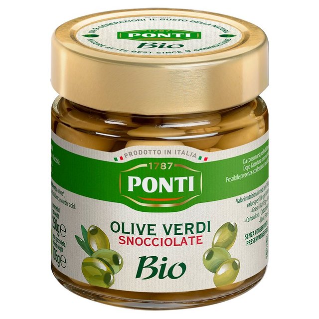 Ponti Organic Pitted Green Olives, 250g