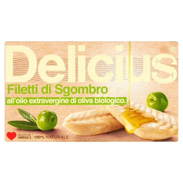 Delicius Mackerel Fillets in Organic Extra Virgin Olive Oil, 90g
