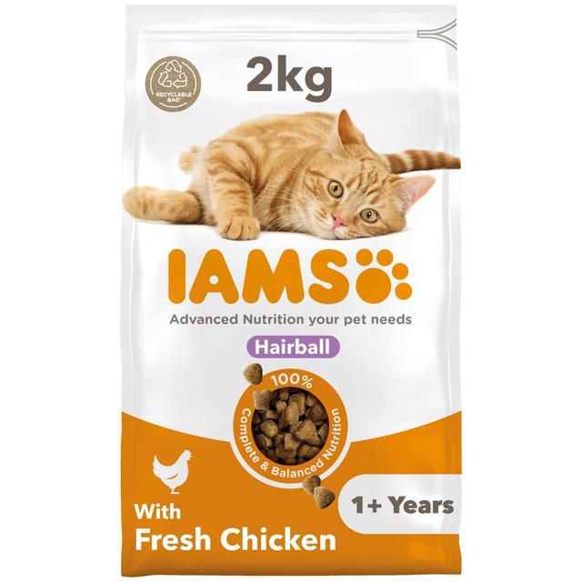 Iams for Vitality Hairball Control Cat Food With Fresh Chicken, 2kg