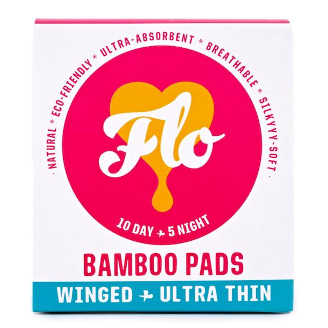 FLO Bamboo Sanitary Night & Day Pads, Winged & Ultra Thin, 15 Per Pack