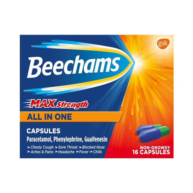 Beechams Cold & Flu Max Strength Cough & Congestion Relief Capsules 16, 16 Per Pack