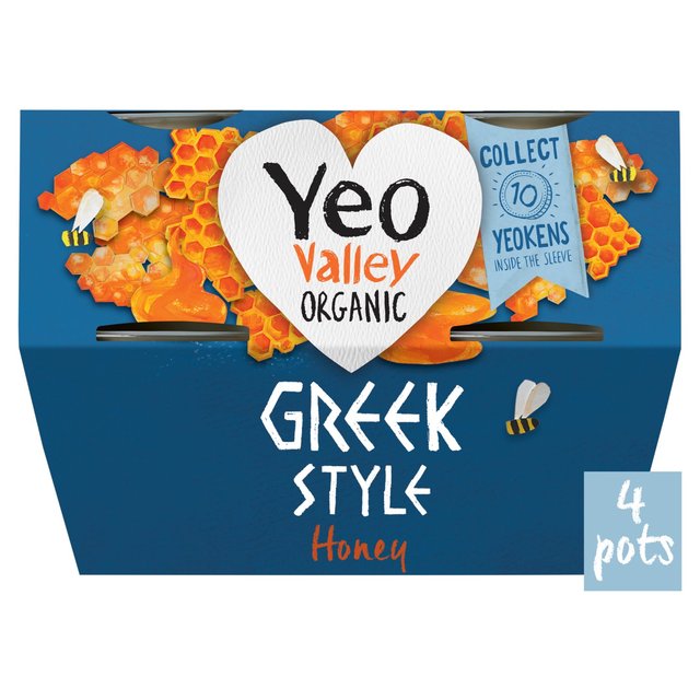 Yeo Valley Organic Greek Style With Honey Yoghurt, 4 x 100g